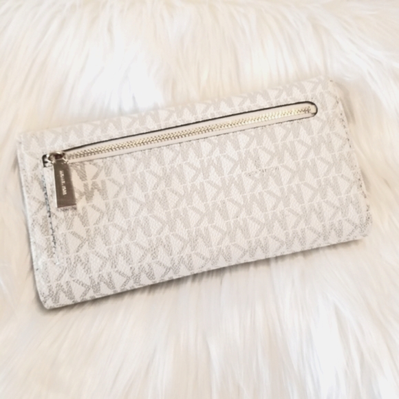 Michael Kors Jet Set White Digital Pin Dot MK Trifold Checkbook Wallet/Pen NWOT - Picture 2 of 15